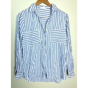Beach Lunch Lounge Shirt Womens XS Long Sleeve Top Striped Lyocell Blend